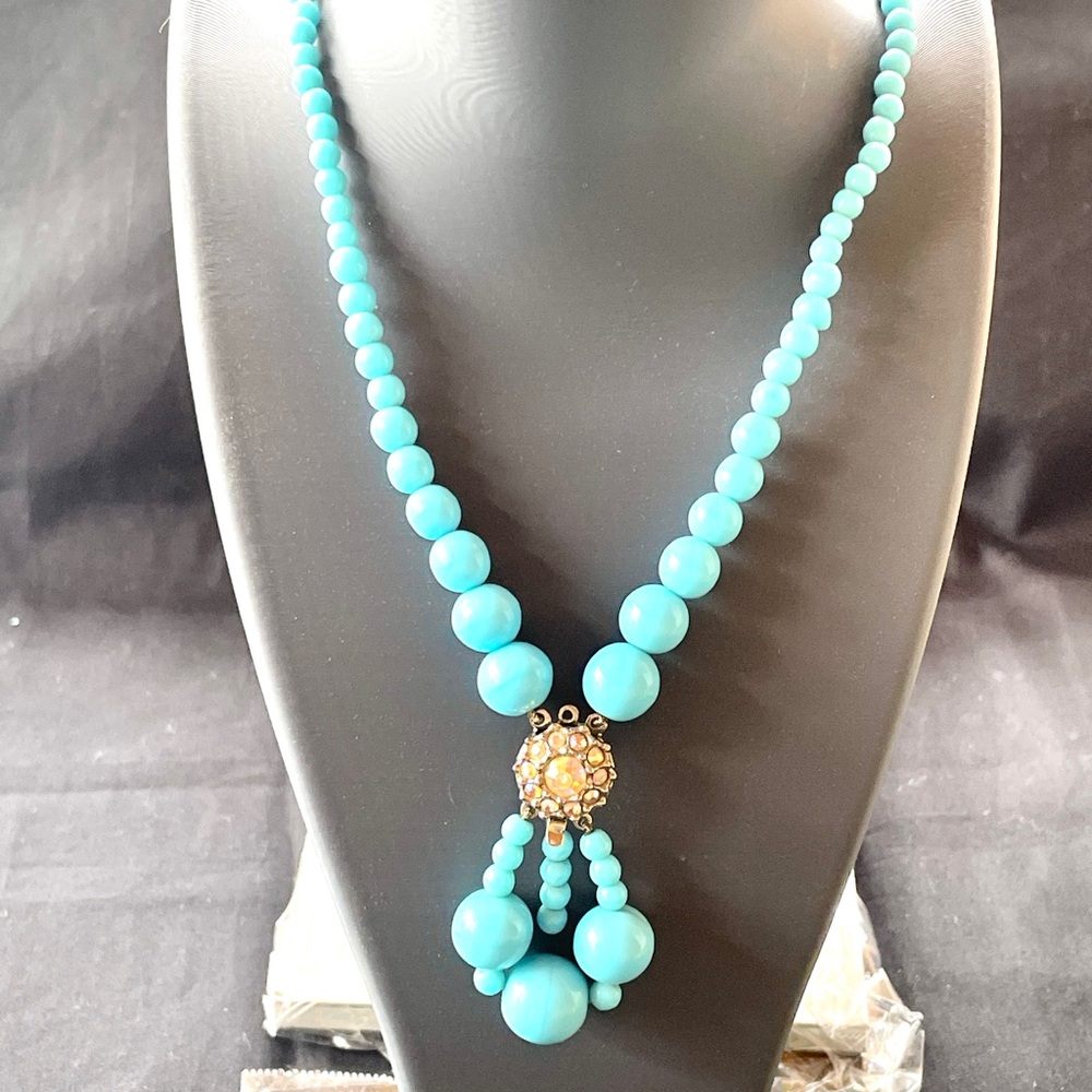 WOW- Vintage 1960’s Turquoise Glass Beads AB spacer and detachable dangle drop